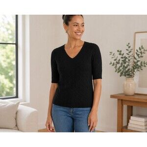 Ella Moss Sweater Women’s V-Neck Knit Elbow Sleeve Casual Top Size XL